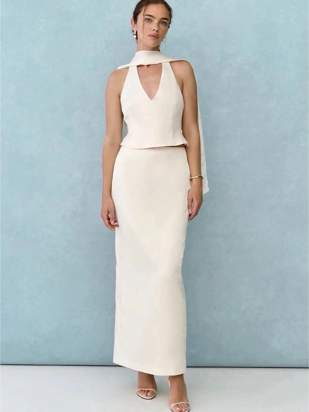 Few Moda F26WSTS04160 Ivory Maxi Skirt Set Size 6 NWT